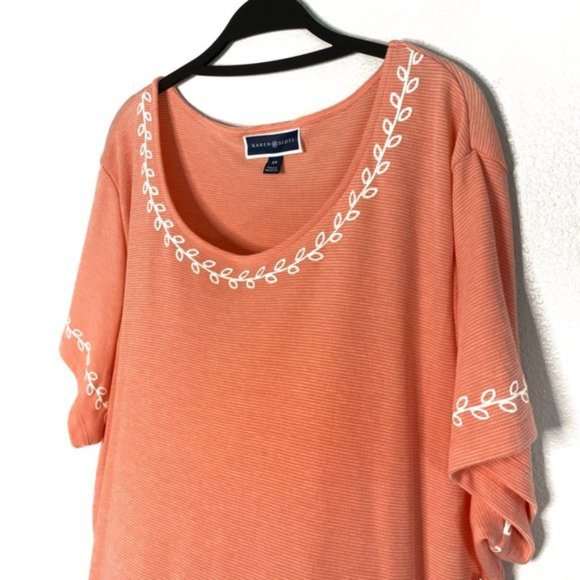 NWT Karen Scott Plus Embroidered Striped Blouse - Picture 4 of 5